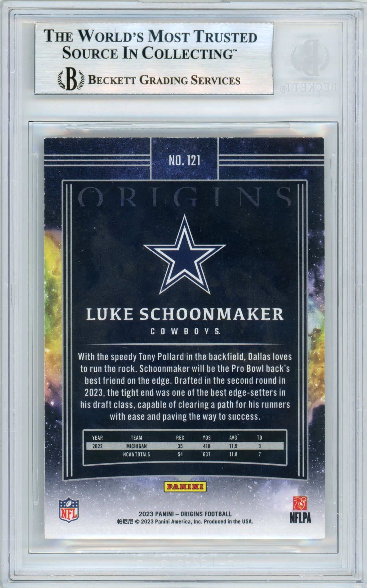 2023 Origins #121 Luke Schoonmaker RC Dallas Cowboys BGS Autograph