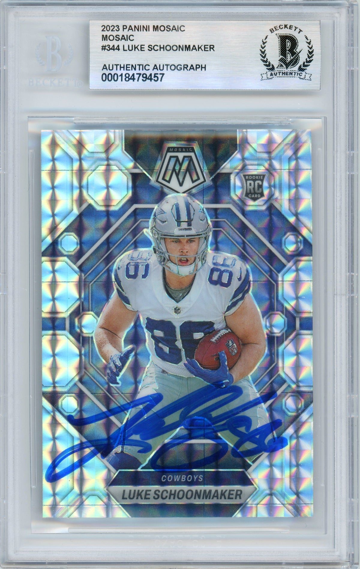 2023 Mosaic - Silver Mosaic #344 Luke Schoonmaker RC Dallas Cowboys BGS Autograph