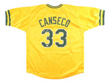 Jose Canseco Oakland Signed Yellow Baseball Jersey 40/40 Insc JSA QR Hologram