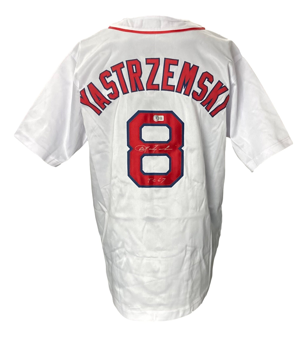 Carl Yastrzemski Boston Signed White Baseball Jersey TC 67 BAS