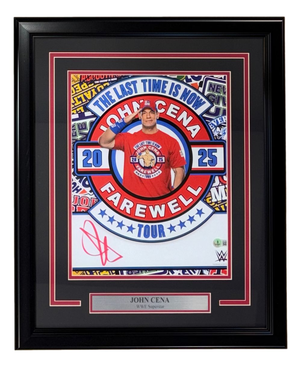 John Cena Signed In Red Framed 11x14 WWE Farewell Photo BAS