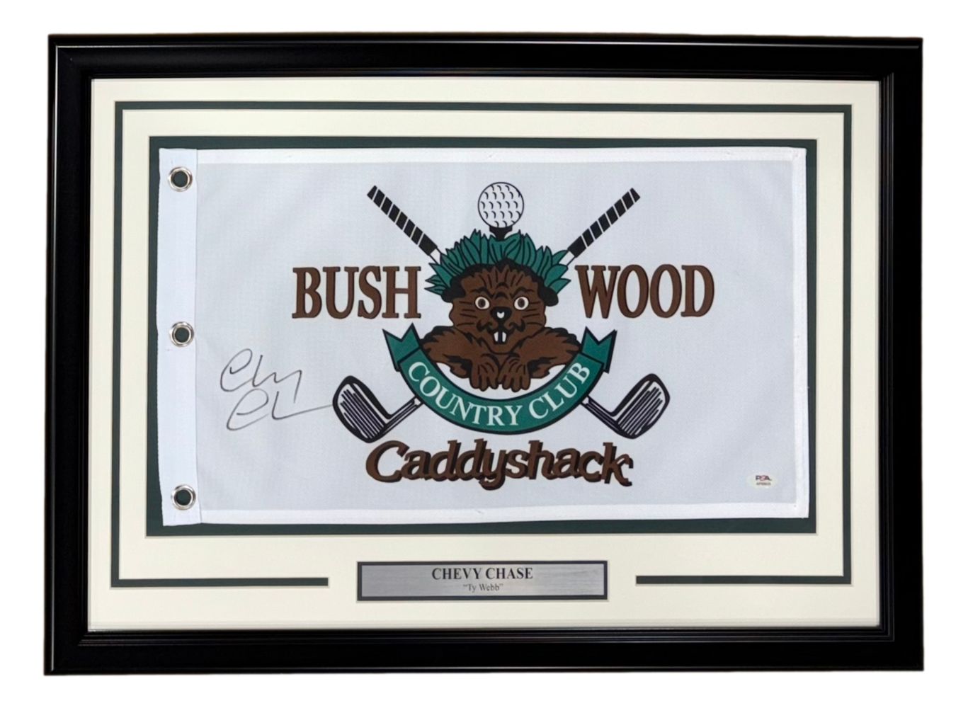 Chevy Chase Signed Framed Bush Wood Caddyshack Golf Flag PSA/DNA Hologram