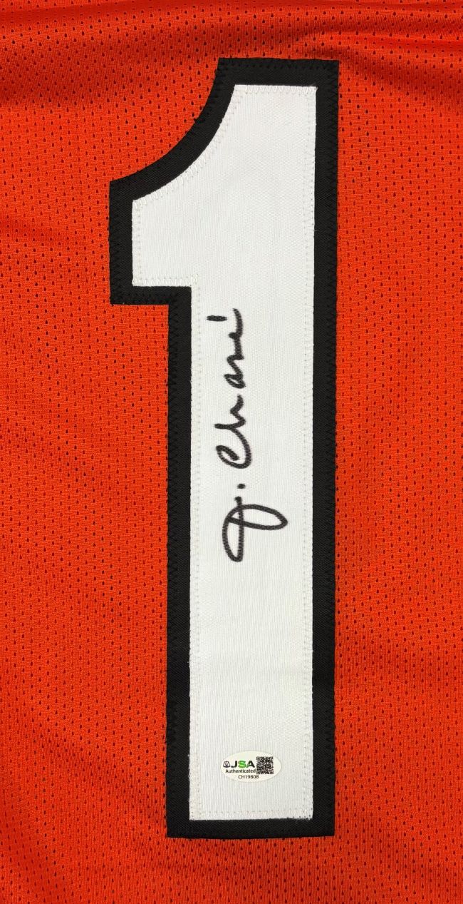 Ja'Marr Chase Cincinnati Signed Orange Pro-Cut Football Jersey JSA QR Hologram
