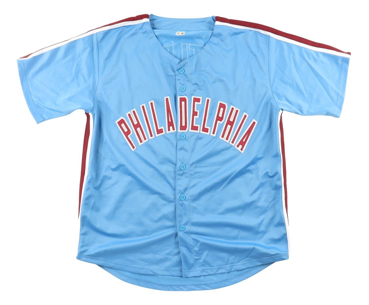 Chase Utley Philadelphia Signed Light Blue Baseball Jersey BAS