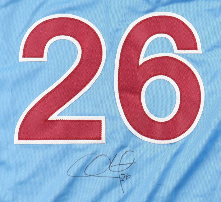 Chase Utley Philadelphia Signed Light Blue Baseball Jersey BAS
