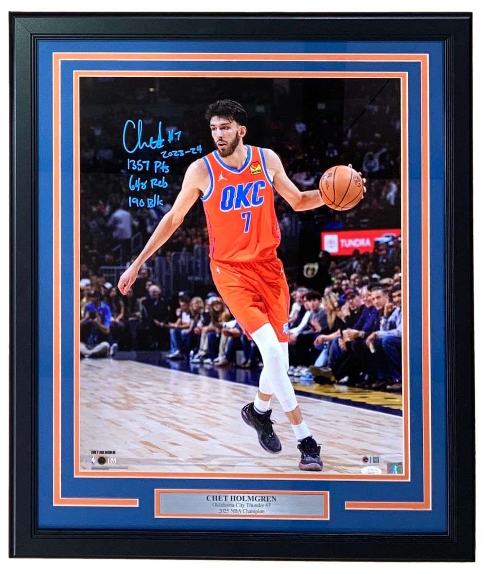Chet Holmgren Signed Framed 16x20 Oklahoma City Thunder Photo 2023 Stat Insc JSA