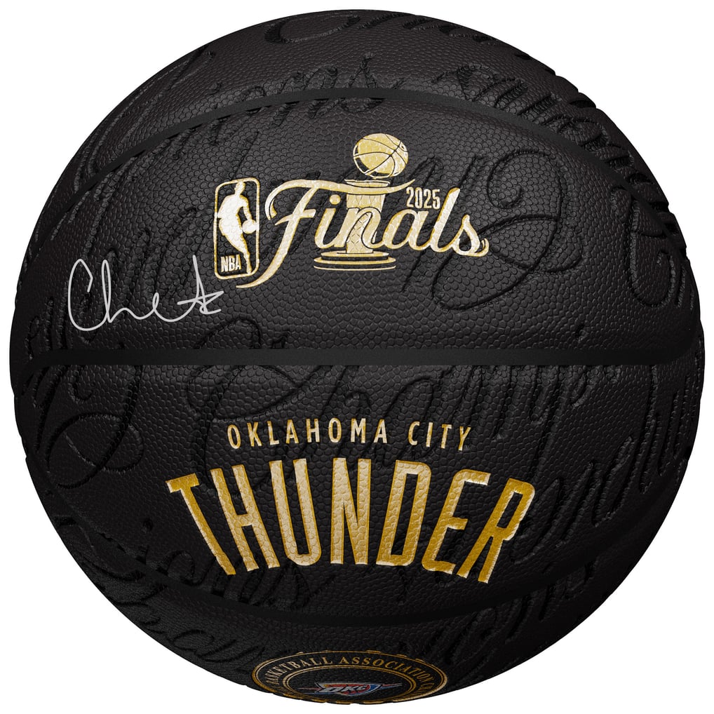Chet Holmgren Autographed Oklahoma City Thunder Black 2025 NBA Finals Logo Basketball Fanatics