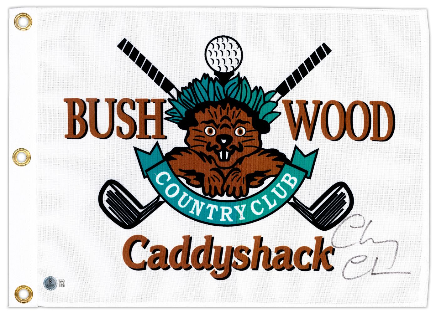 Chevy Chase Signed Bush Wood Caddyshack Golf Flag BAS
