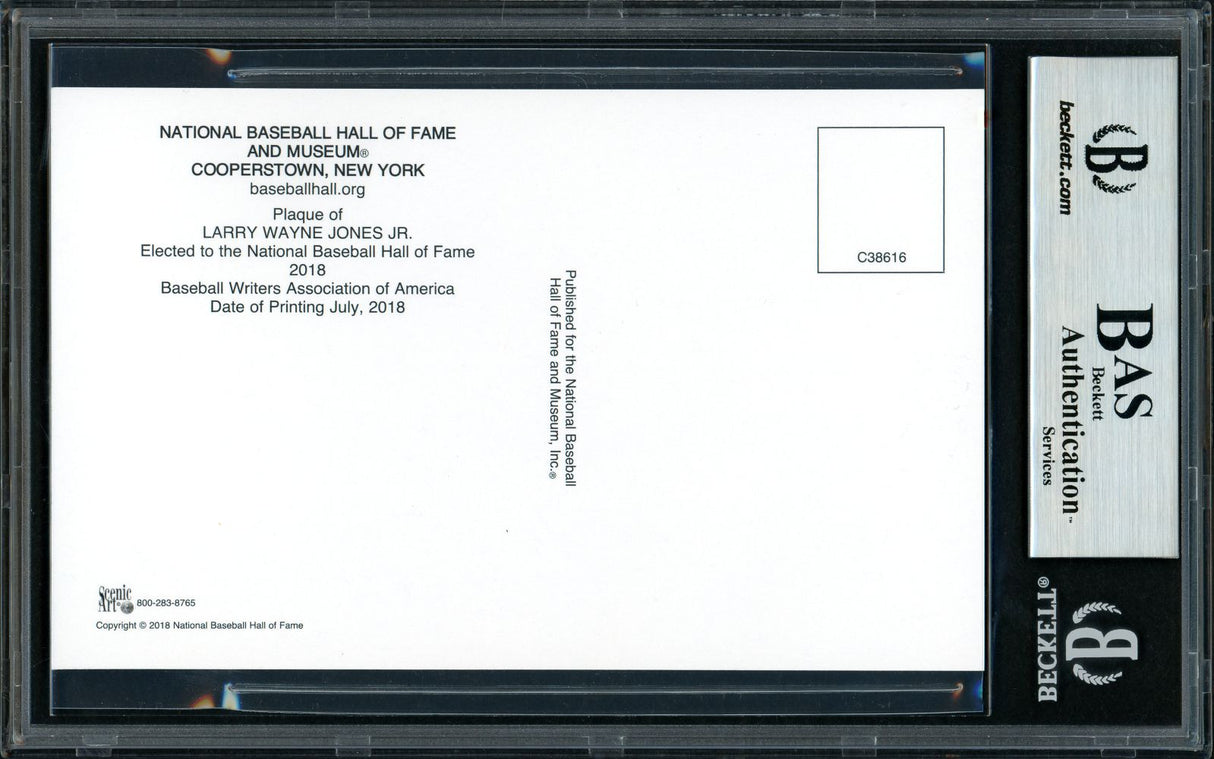 Chipper Jones Signed Atlanta Braves Hall Of Fame Plaque Postcard BAS