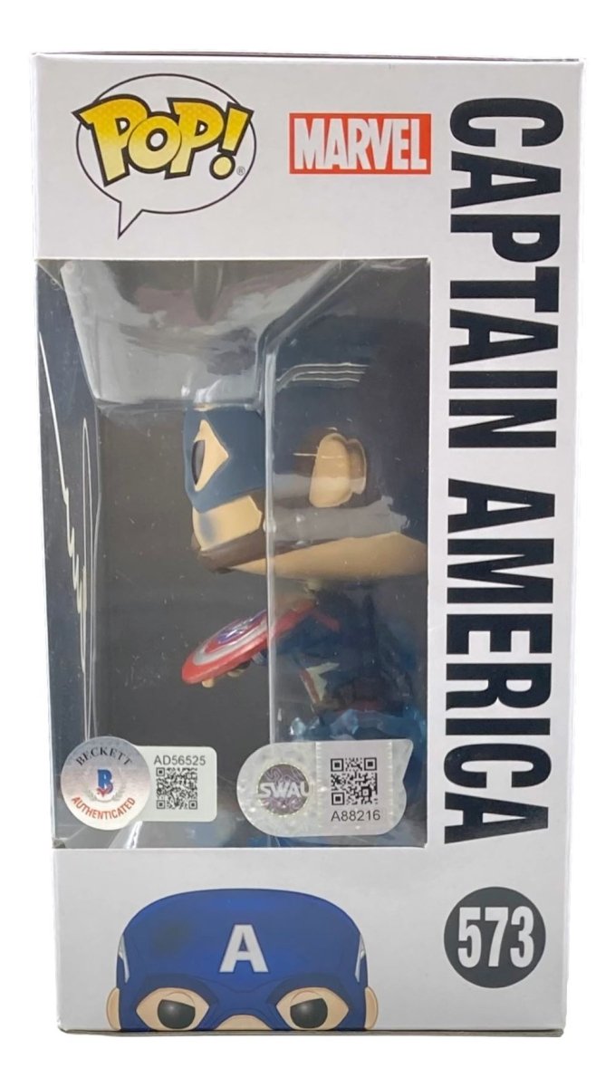 Chris Evans Signed Captain America Avengers Endgame Funko Pop #573 BAS LOA - Sports Integrity