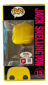 A Chris Sarandon signed A Nightmare Before Christmas Funko Pop! #15 (yellow variant) by Sports Integrity, PSA/DNA authenticated, in its original box with Pop! logo and pink Jack Skellington text.