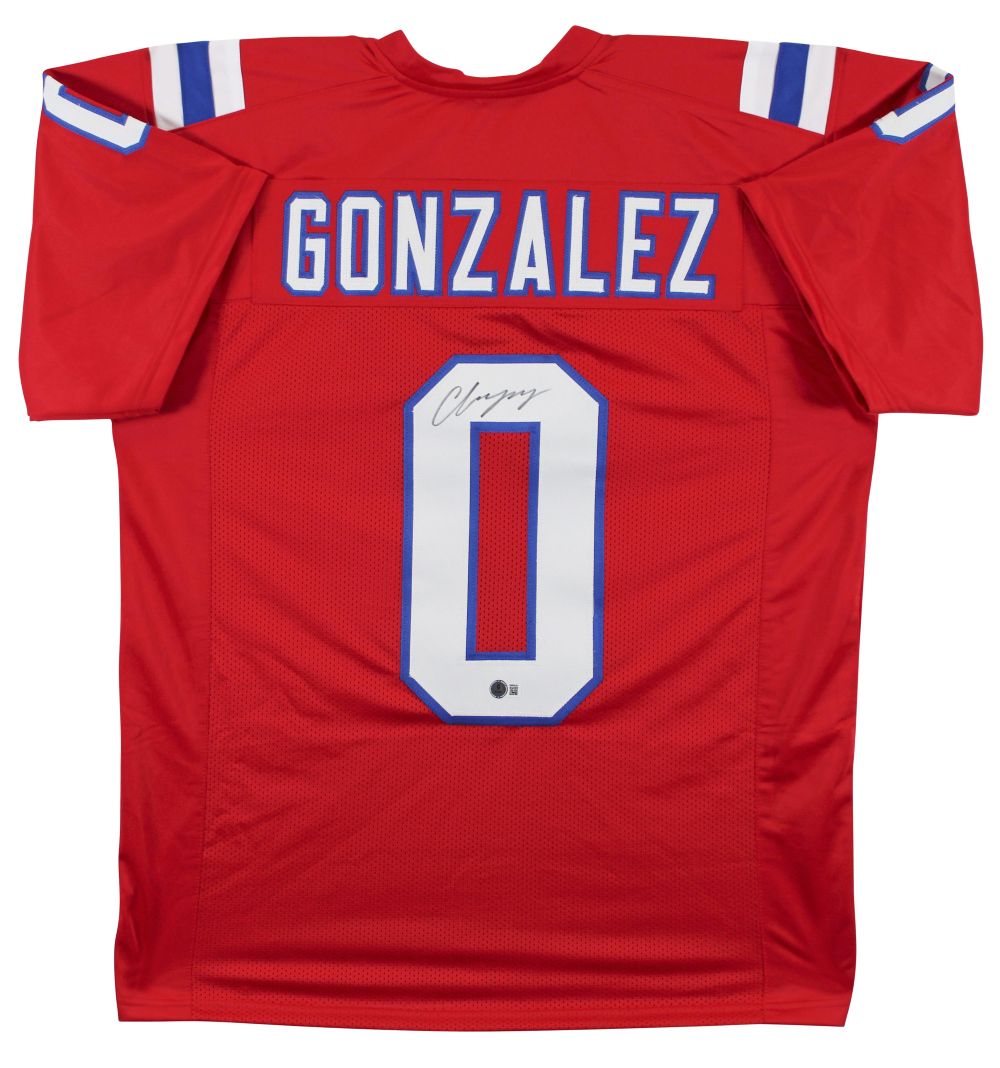 Christian Gonzalez New England Signed Red Football Jersey BAS