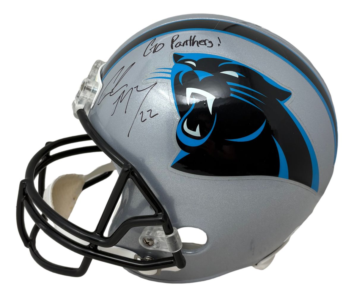 Christian McCaffrey Twice Signed Panthers Full Size Replica Helmet JSA Hologram