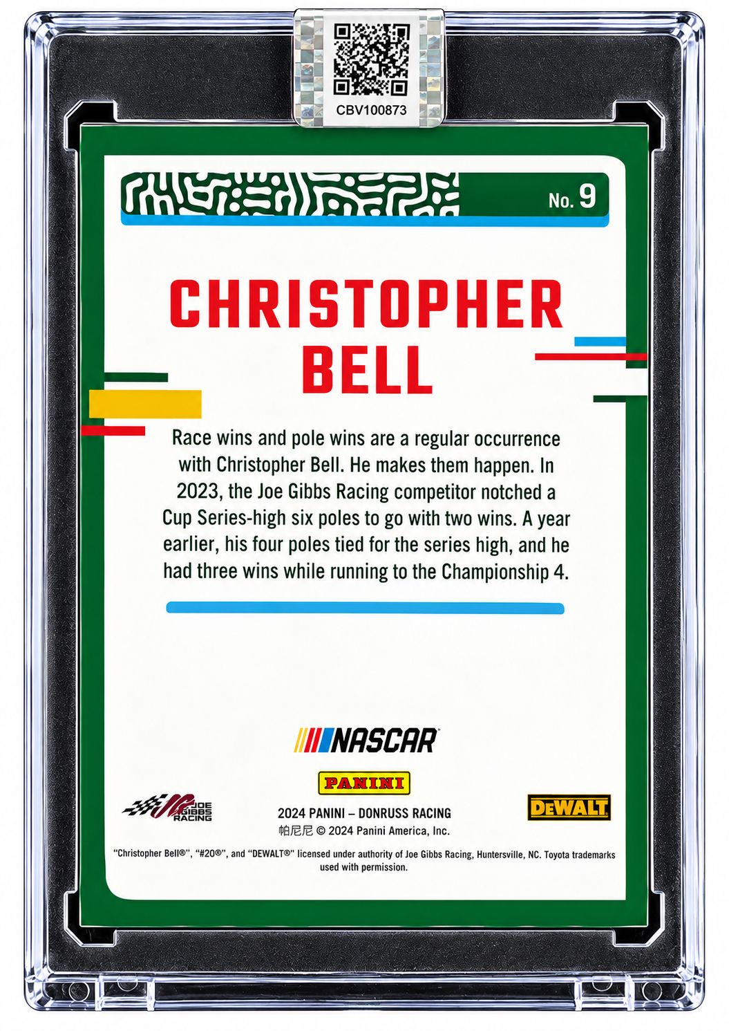 Christopher Bell Signed 2024 Panini Donruss #9 Trading Card PA Encapsulated