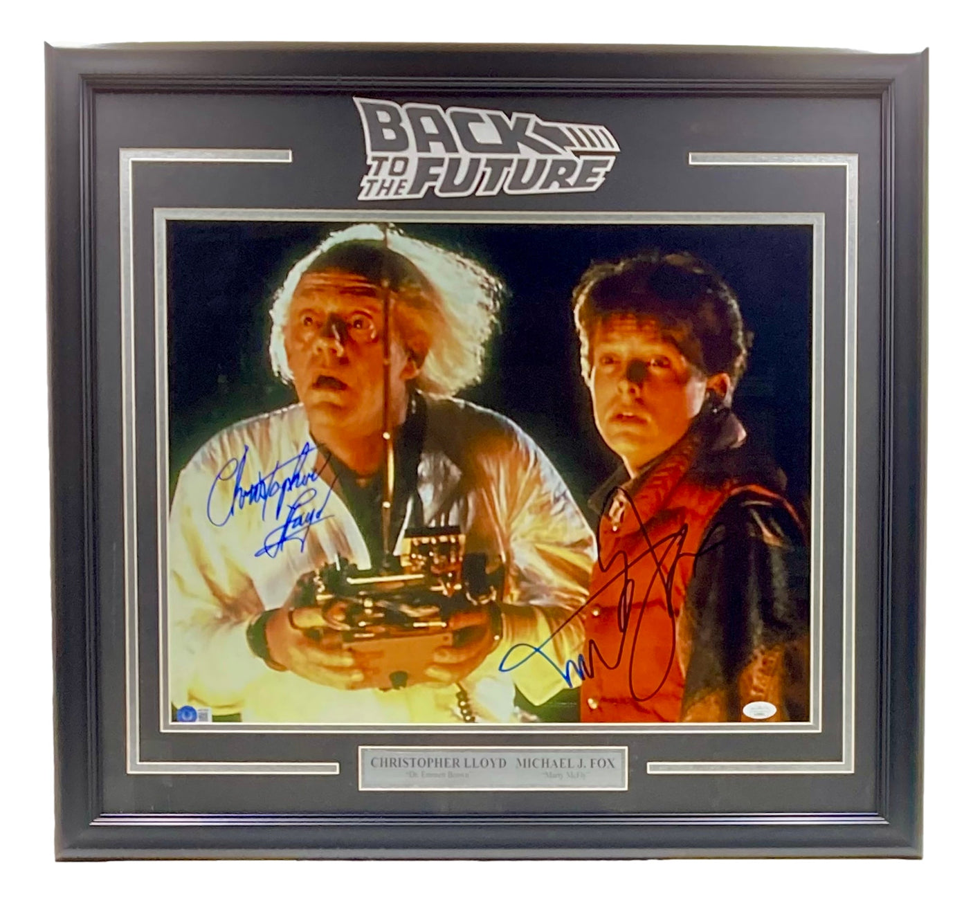 Michael J Fox & Lloyd Signed Framed 16x20 Back to the Future Photo BAS+JSA