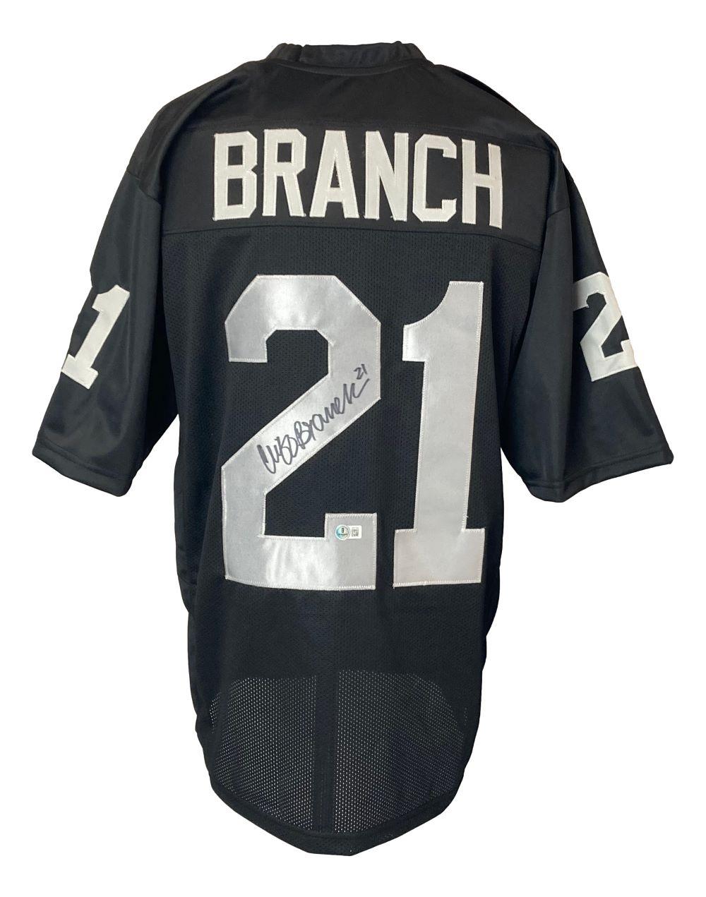 The Sports Integrity Cliff Branch Oakland Signed Black Football Jersey BAS features "BRANCH" and silver number 21 on the back with signatures on the number, plus 21 on both sleeves.
