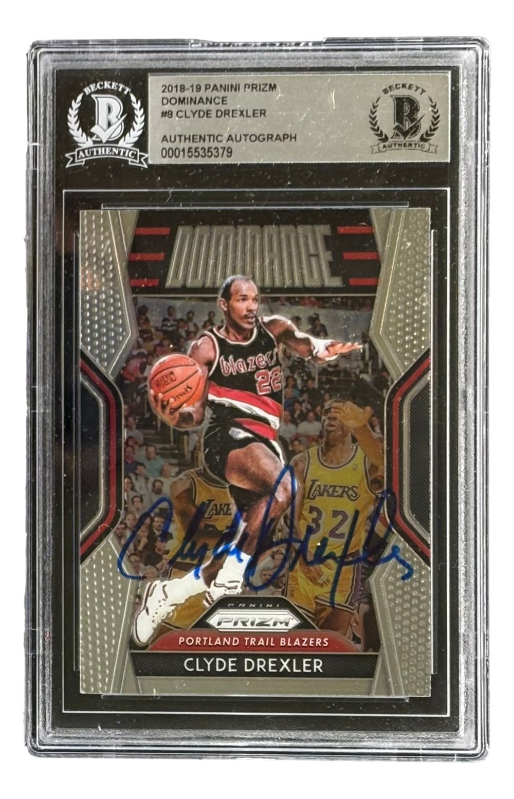 Clyde Drexler Signed 2018/19 Panini Prizm #8 Portland Trailblazers Trading Card BAS