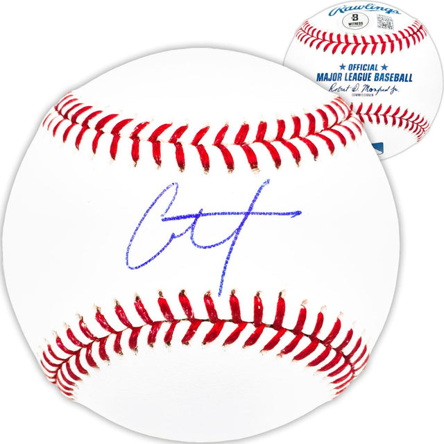 The Coby Mayo Baltimore Orioles Signed Official MLB Baseball by Sports Integrity features a bold blue autograph on the front, with Rawlings and Official Major League Baseball markings visible in blue on a second ball in the background.