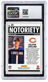 2025 Panini Mosaic Notoriety #24 Colston Loveland Bears Rookie Card CGC Mint 9