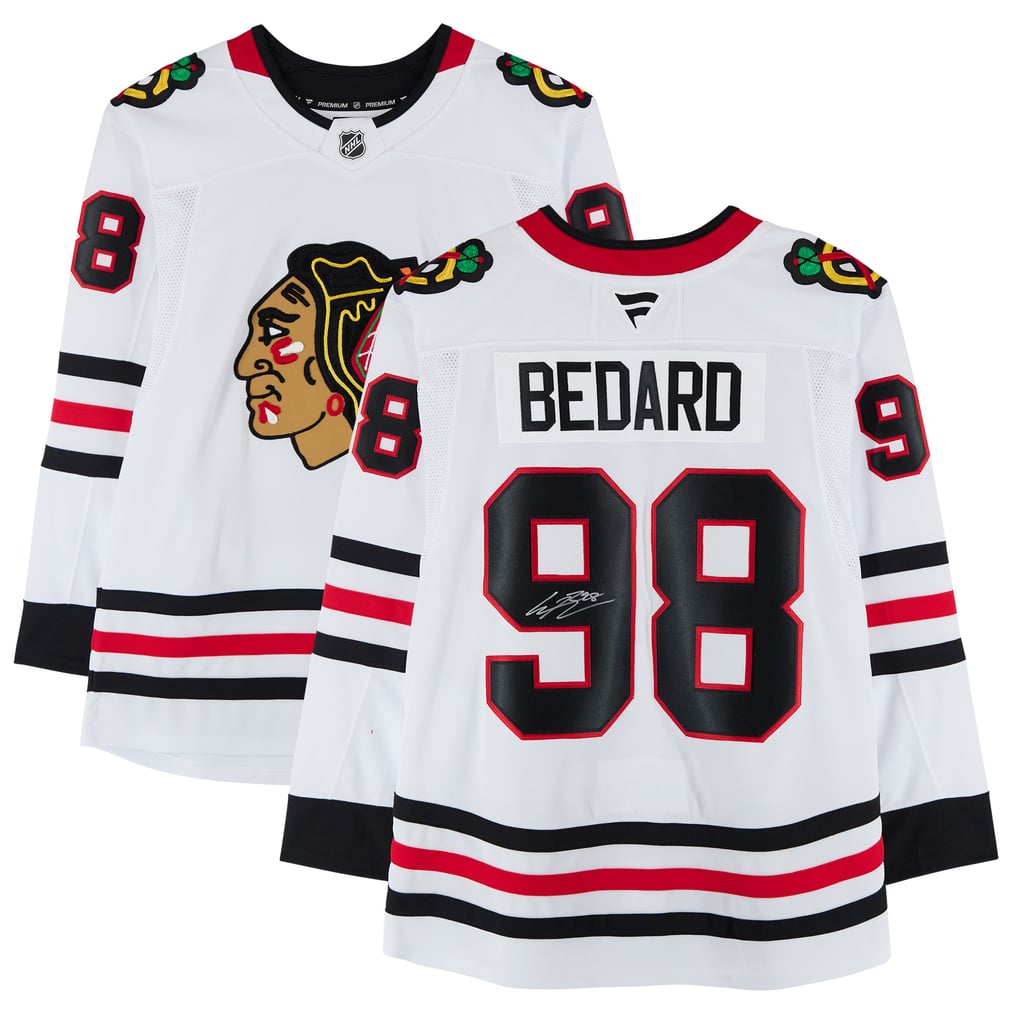 Connor Bedard Autographed Chicago Blackhawks White Fanatics Brand Premium Jersey Fanatics