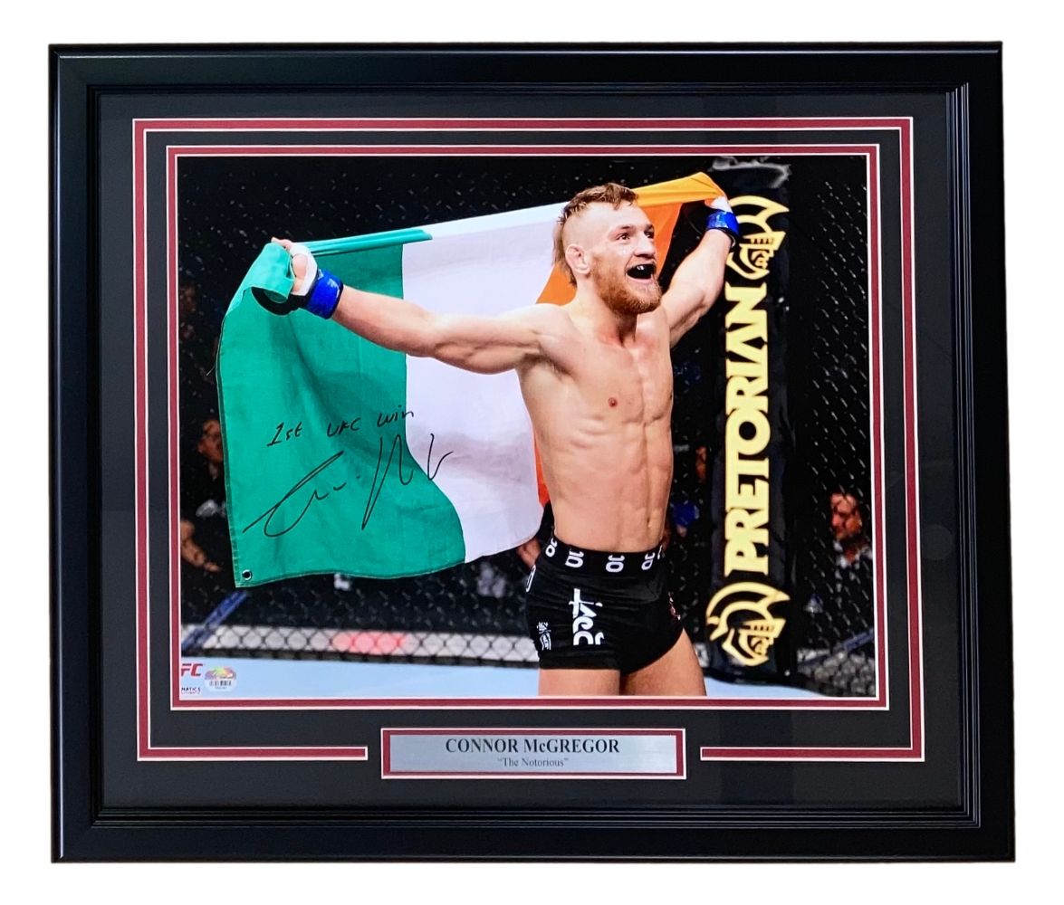 Conor McGregor Signed Framed 16x20 MMA Photo 1st MMA Win Inscribed Fanatics