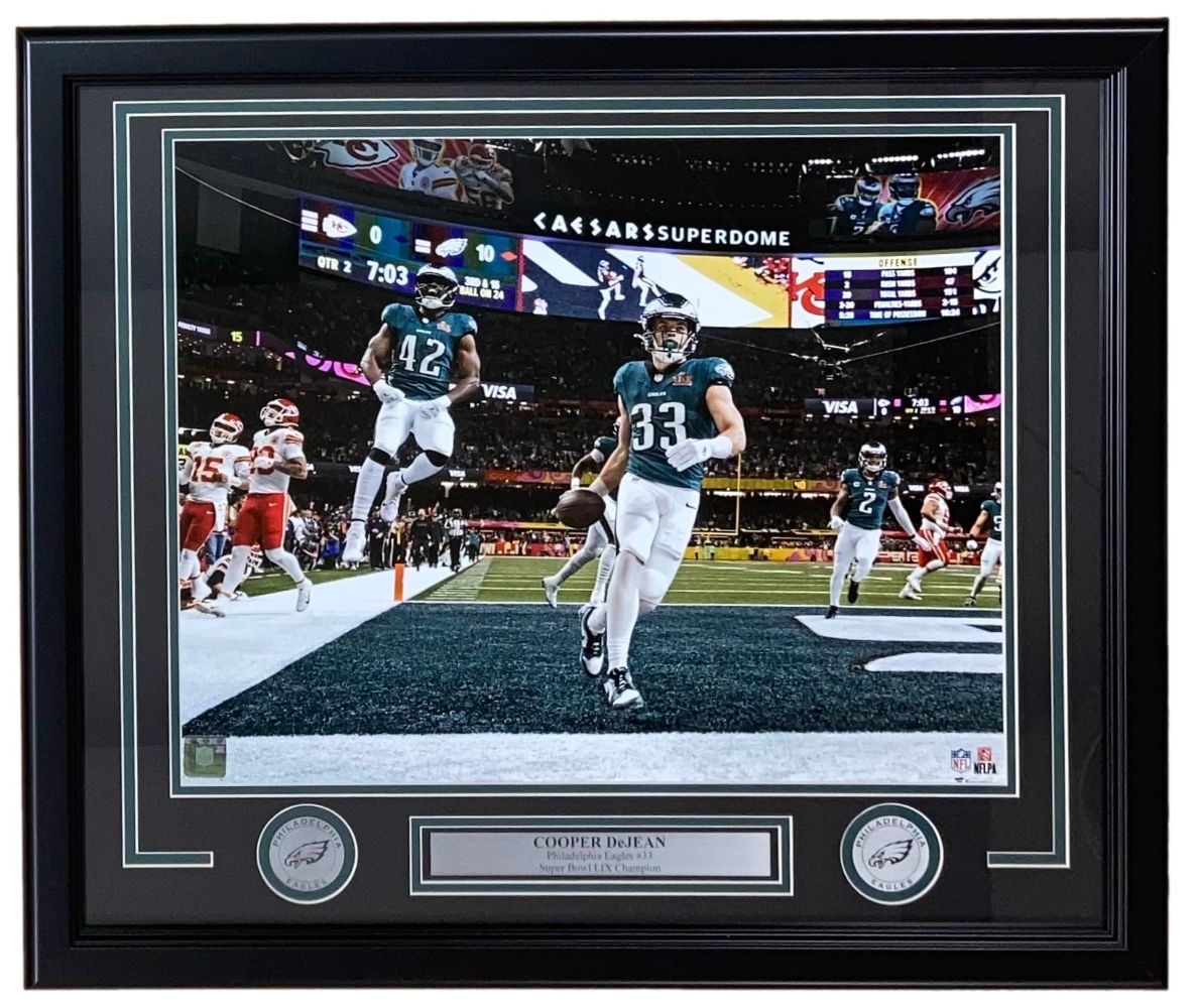 Cooper DeJean Framed 16x20 Philadelphia Eagles Super Bowl 59 Pick Six Photo
