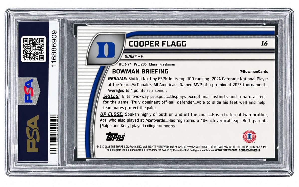 2024 Bowman Chrome U Green Shimmer #16 Cooper Flagg Rookie Card PSA Mint 9