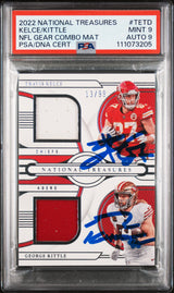 Travis Kelce & George Kittle Signed 2022 NT GC Mat #TETD Card Grade 9 PSA Slab 1