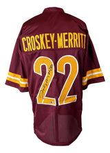 The Sports Integrity Jacory Croskey-Merritt Washington Signed Burgundy Football Jersey features his name above the number 22, with an autograph visible on one of the digits.