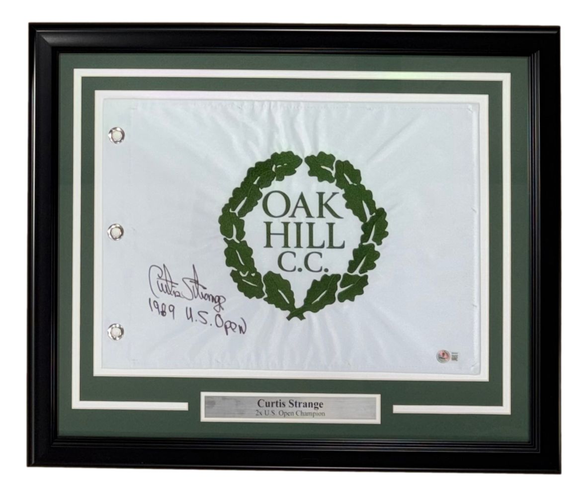 Curtis Strange Signed Framed Oak Hill Country Club Golf Flag 1989 US Open BAS