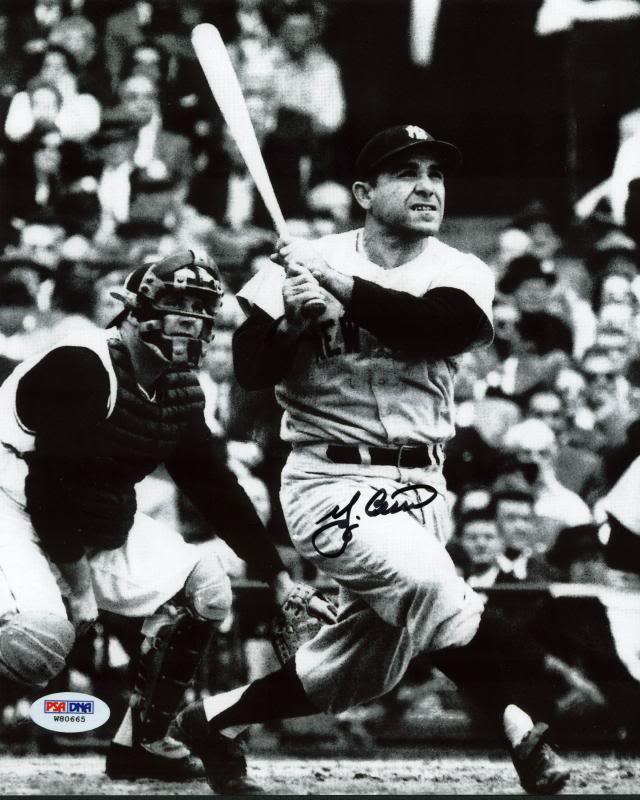 Yankees Yogi Berra Signed Authentic 8X10 Hitting Photo Autographed PSA/DNA
