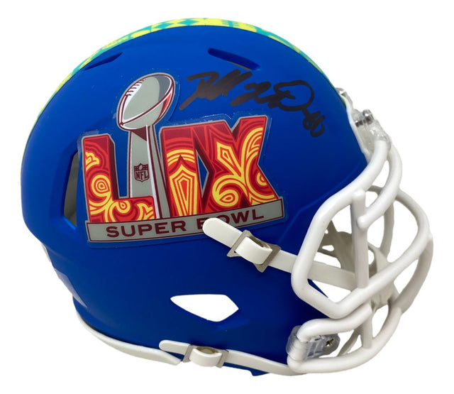 This Dallas Goedert signed Eagles Super Bowl LIX mini Speed helmet by Sports Integrity features a bold autograph and detailed event graphics, perfect for collectors and fans.