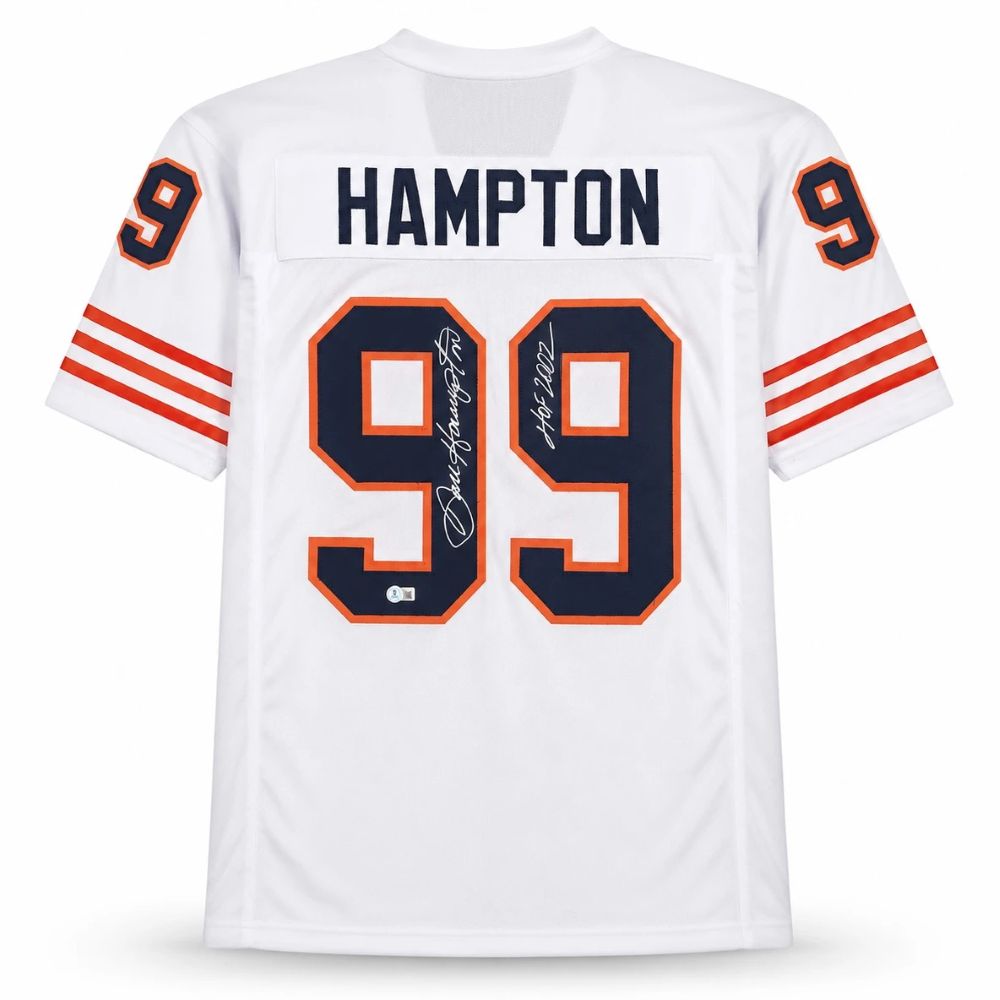 Dan Hampton Chicago Signed White Football Jersey HOF 2002 BAS
