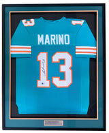 Sports Integrity Dan Marino Miami signed framed custom teal football jersey (BAS), featuring his autograph on the number and a plaque that reads Dan Marino.