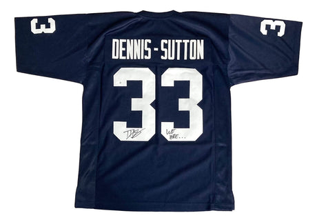 Show your Penn State pride with this Dani Dennis-Sutton autographed navy blue football jersey from Sports Integrity, featuring white letters and numbers, “DENNIS – SUTTON” above number 33, and "We Are..." inscription. JSA QR Holo included.