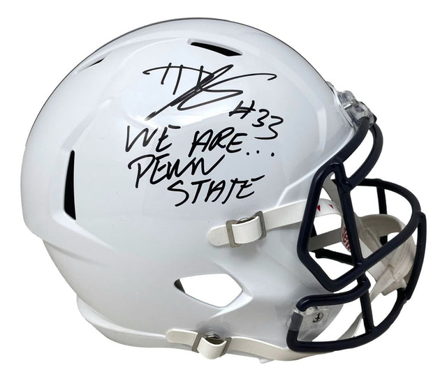Sports Integrity Dani Dennis-Sutton signed Penn State full-size speed replica helmet, featuring “WE ARE... PENN STATE,” #33, and signature in black marker. Authenticated by JSA.