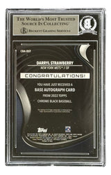 A Sports Integrity Darryl Strawberry Signed 2022 Topps Chrome Black #CBADST Mets Trading Card, encased and authenticated by BAS, with the Beckett Grading Services logo at the top.