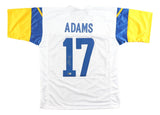 The Sports Integrity Davante Adams Los Angeles Signed White Football Jersey BAS features yellow sleeves, blue accents, ADAMS in blue letters, and a signed blue number 17 on the back.