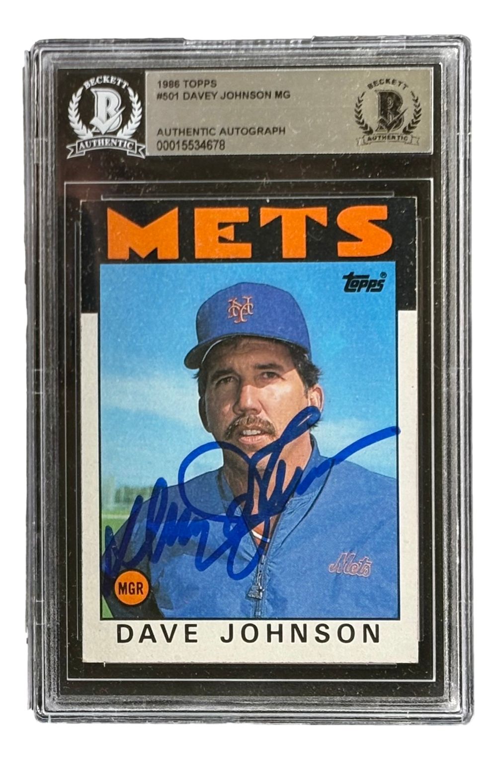 Davey Johnson Signed 1986 Topps #501 New York Mets Trading Card BAS