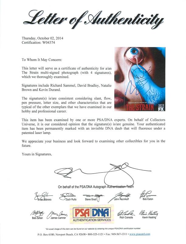 The Strain Cast (4) Bradley, Durand, Sammel & Brown Signed 8X10 Photo PSA W04374