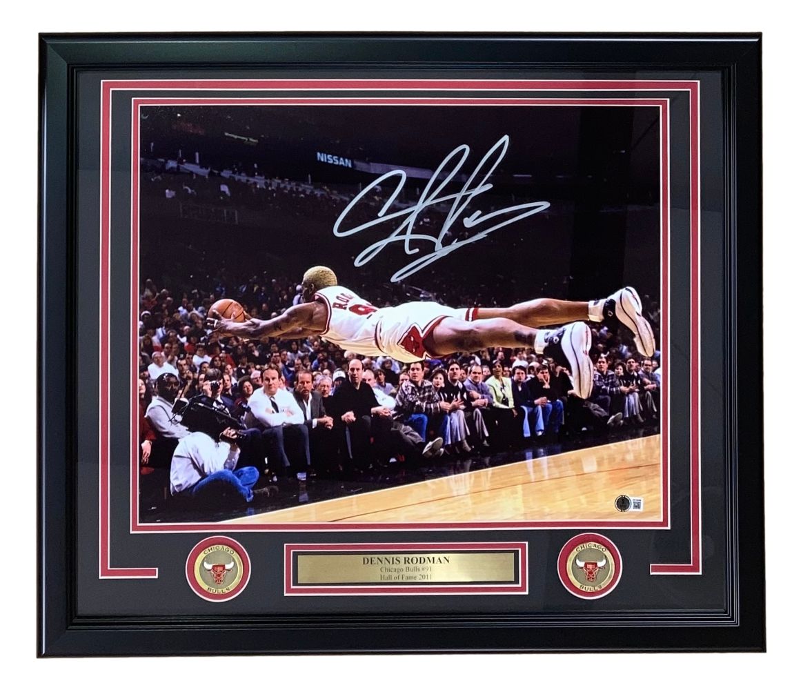 Dennis Rodman Signed Framed 16x20 Chicago Bulls Photo BAS