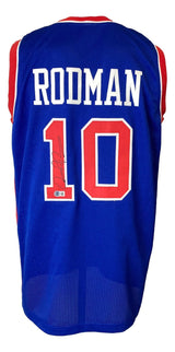 Dennis Rodman Detroit Signed Blue Basketball Jersey BAS