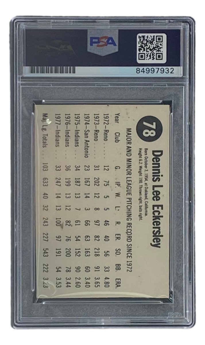 Dennis Eckersley Signed Cleveland 1978 Hostess #78 Trading Card PSA/DNA 84997932 - Sports Integrity