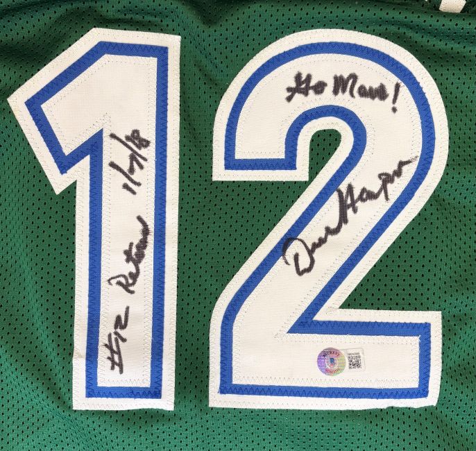 Derek Harper Dallas Signed Green Basketball Jersey #12 Retired Go Mavs BAS