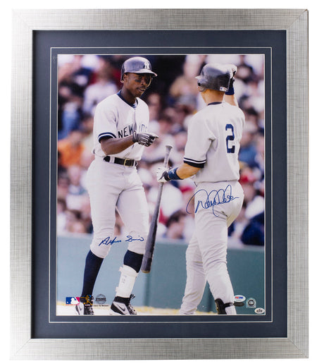 Sports Integrity's Derek Jeter & Alfonso Soriano Signed Framed New York Yankees 16x20 Photo features both players with bats, Jeter in jersey #2, and two autographs. Includes PSA LOA.