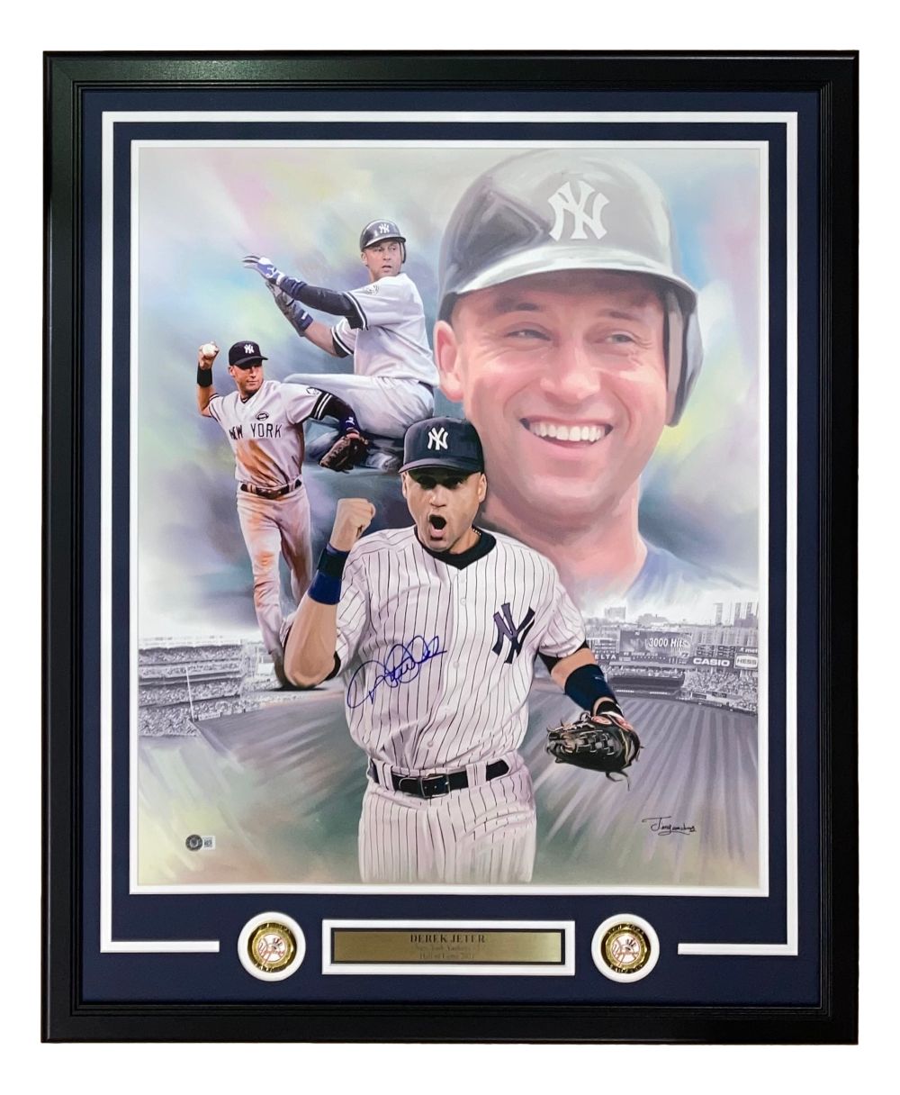 Derek Jeter Signed Framed 24x28 New York Yankees Canvas BAS