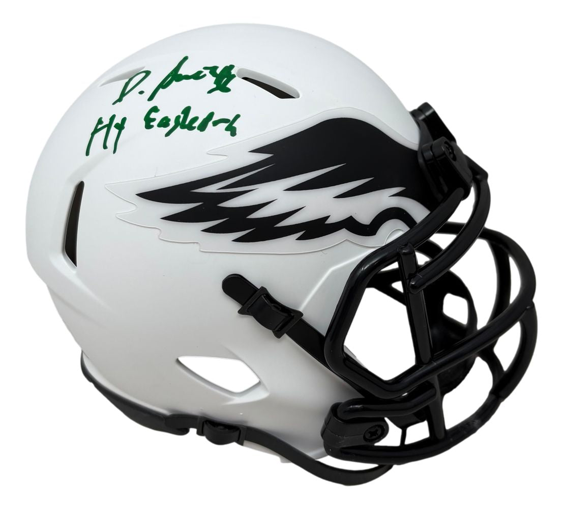 Devonta Smith Signed Eagles Lunar Eclipse Mini Speed Helmet Fly Eagles BAS