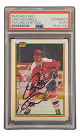 The Sports Integrity Dino Ciccarelli Signed 1990 Bowman #69 Washington Capitals Hockey Card comes PSA/DNA authenticated in a labeled slab.