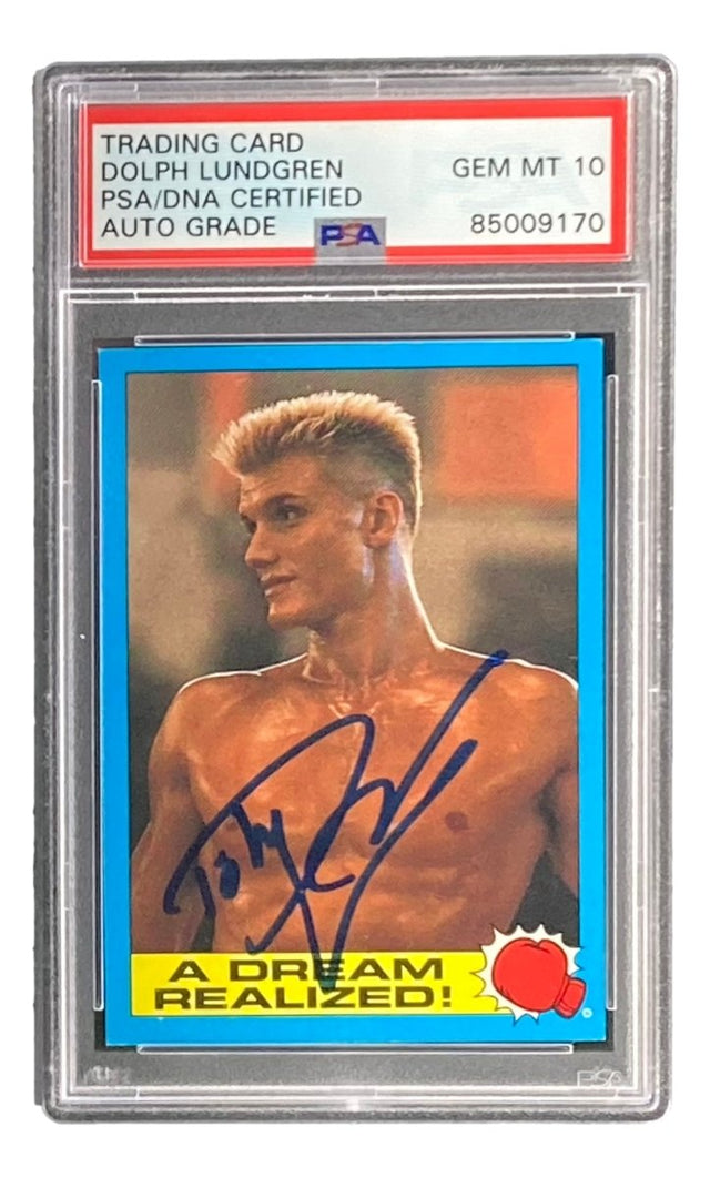 Dolph Lundgren Signed Ivan Drago 1985 Topps #40 Trading Card PSA/DNA Gem MT 10 - Sports Integrity
