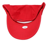 The President Donald Trump Signed 2024 Take America Back Adjustable Hat by Sports Integrity is shown upside down, revealing the inside crown and brim, with a white oval label visible on the underside of the brim.